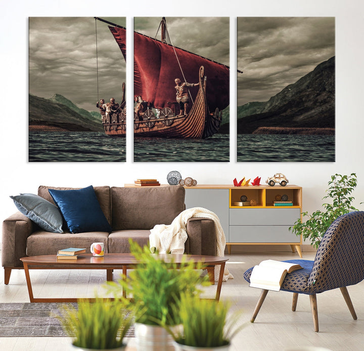 Old Vikings Ship Canvas Art Print Nautical Art Sailing Art Ship Wall Art
