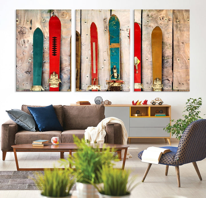 Wooden Rustic Old Skis Wall Art Canvas Print