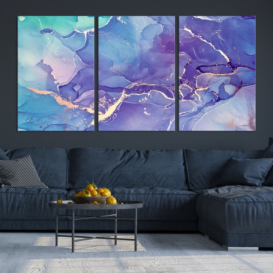 Impression d’art mural sur toile abstraite à effet fluide en marbre bleu et violet