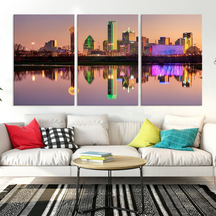 Impresión en lienzo de arte de pared grande con vista del paisaje urbano del horizonte de las luces de la ciudad de Dallas