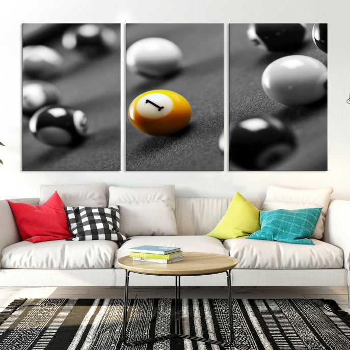 Mesa de billar con bolas de billar, arte de pared grande, impresión en lienzo