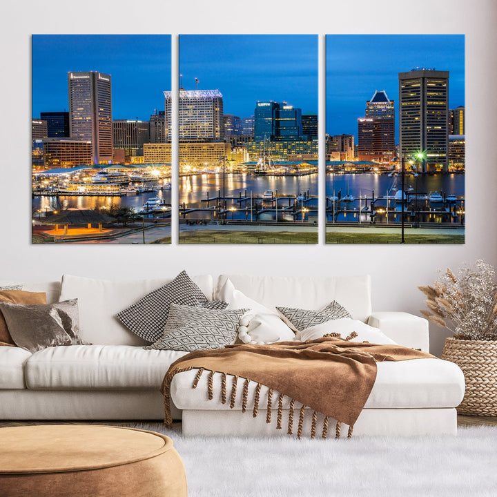 Baltimore City Lights Cityscape View Wall Art Canvas Print