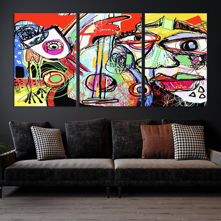Impression d’art mural sur toile abstraite de style Picasso, œuvre d’art abstraite colorée,