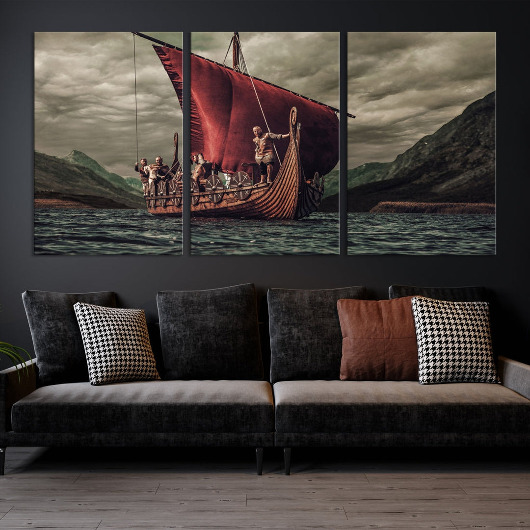 Vieux Vikings Ship Canvas Art Print Nautique Art Voile Art Ship Wall Art
