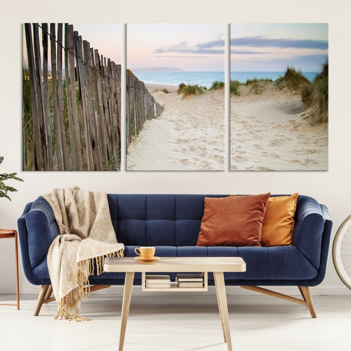 Coastal Beach Fence Wall Art Ocean Landscape Canvas Print