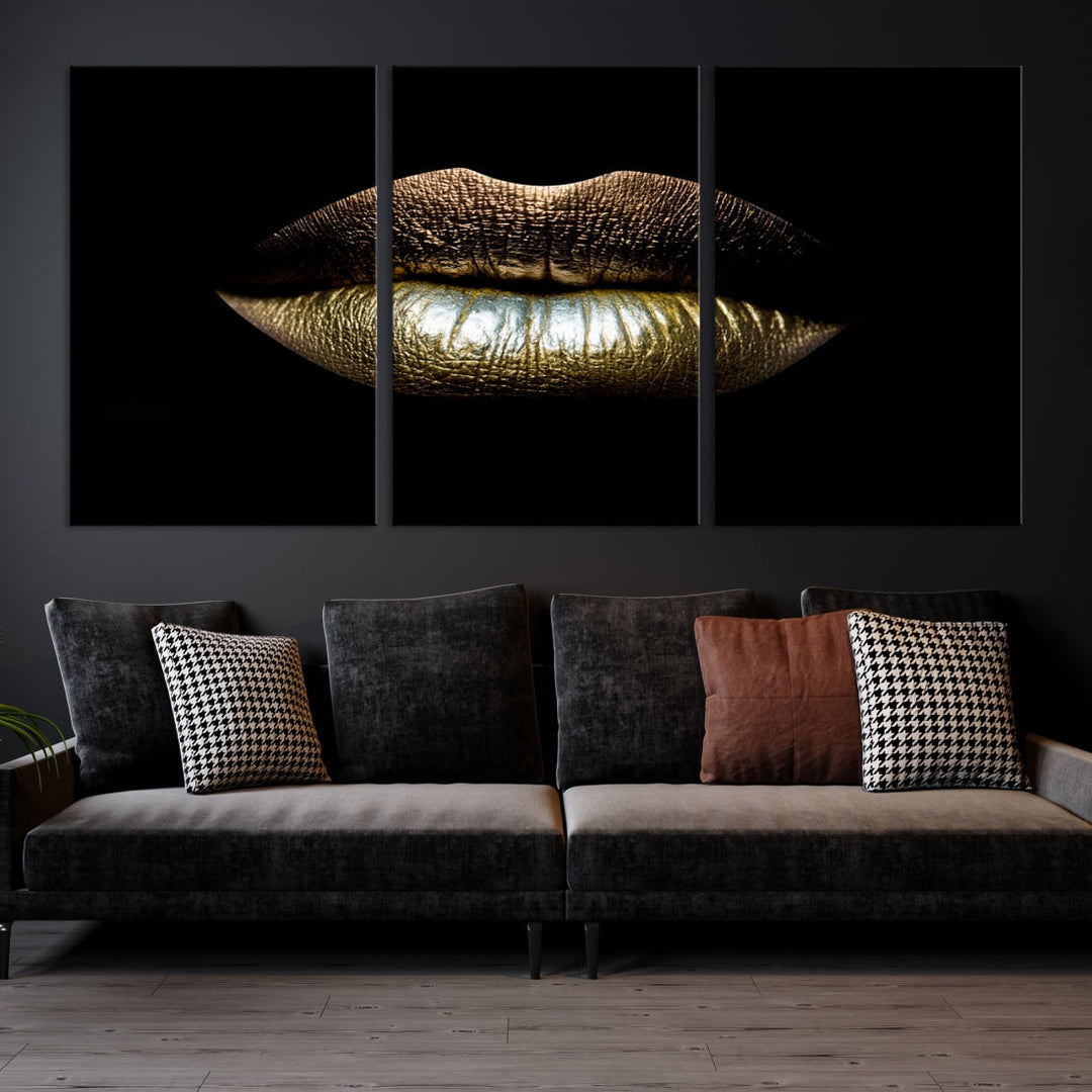 Gold Lips Makeup Canvas Wall Art Fashion Beauty Canvas Print
