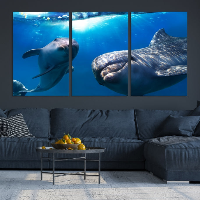 Dolphin Wall Art Underwater Canvas Print
