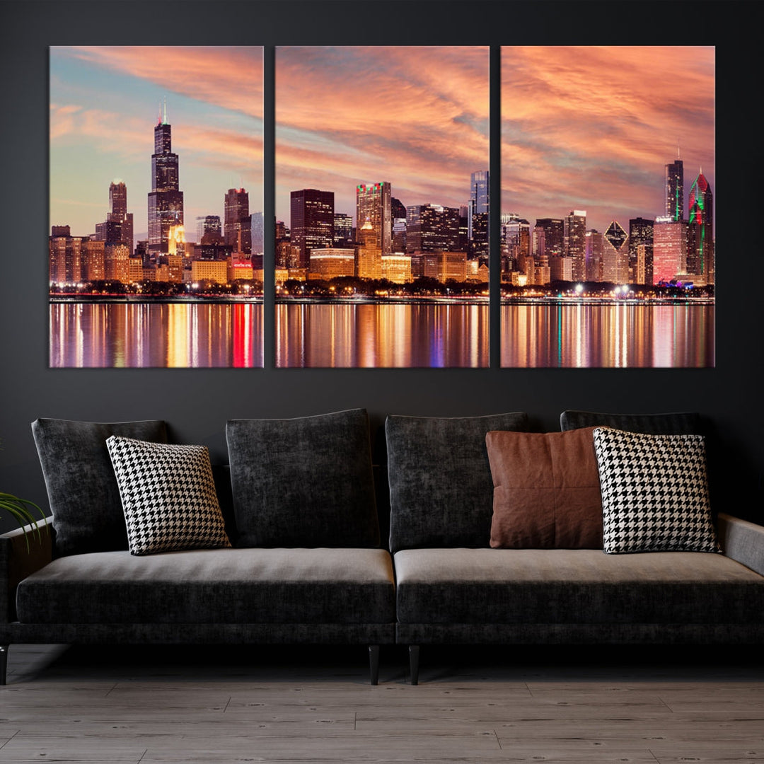 Chicago Night Skyline Wall Art City Paysage urbain Impression sur toile