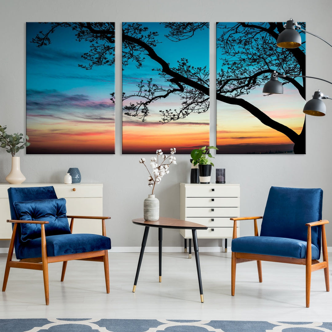 Sunset Tree Leaves Wall Art Canvas Print