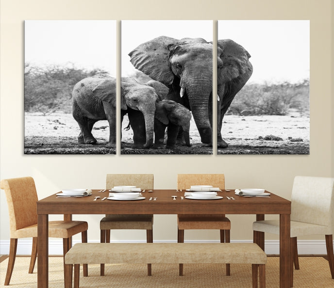 Elephant Family Africa Wall Art Canvas Print