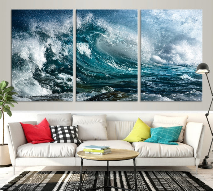 Lienzo decorativo para pared grande con olas de surf