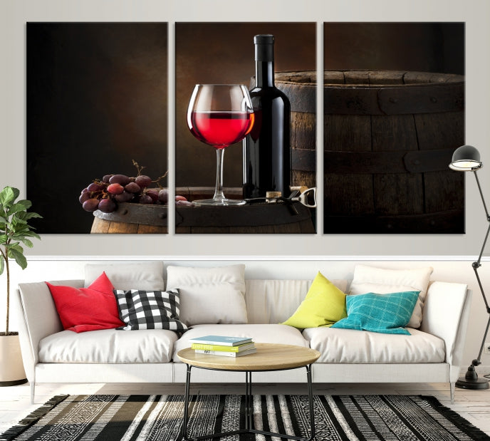 Vin rouge et bouteille Impression sur toile