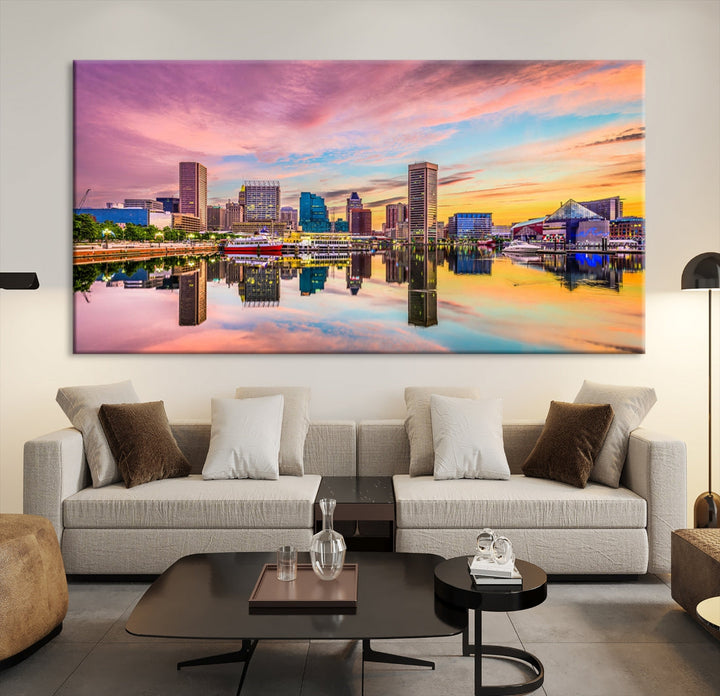 Baltimore City Lights Sunset Pink and Orange Skyline Canvas Print