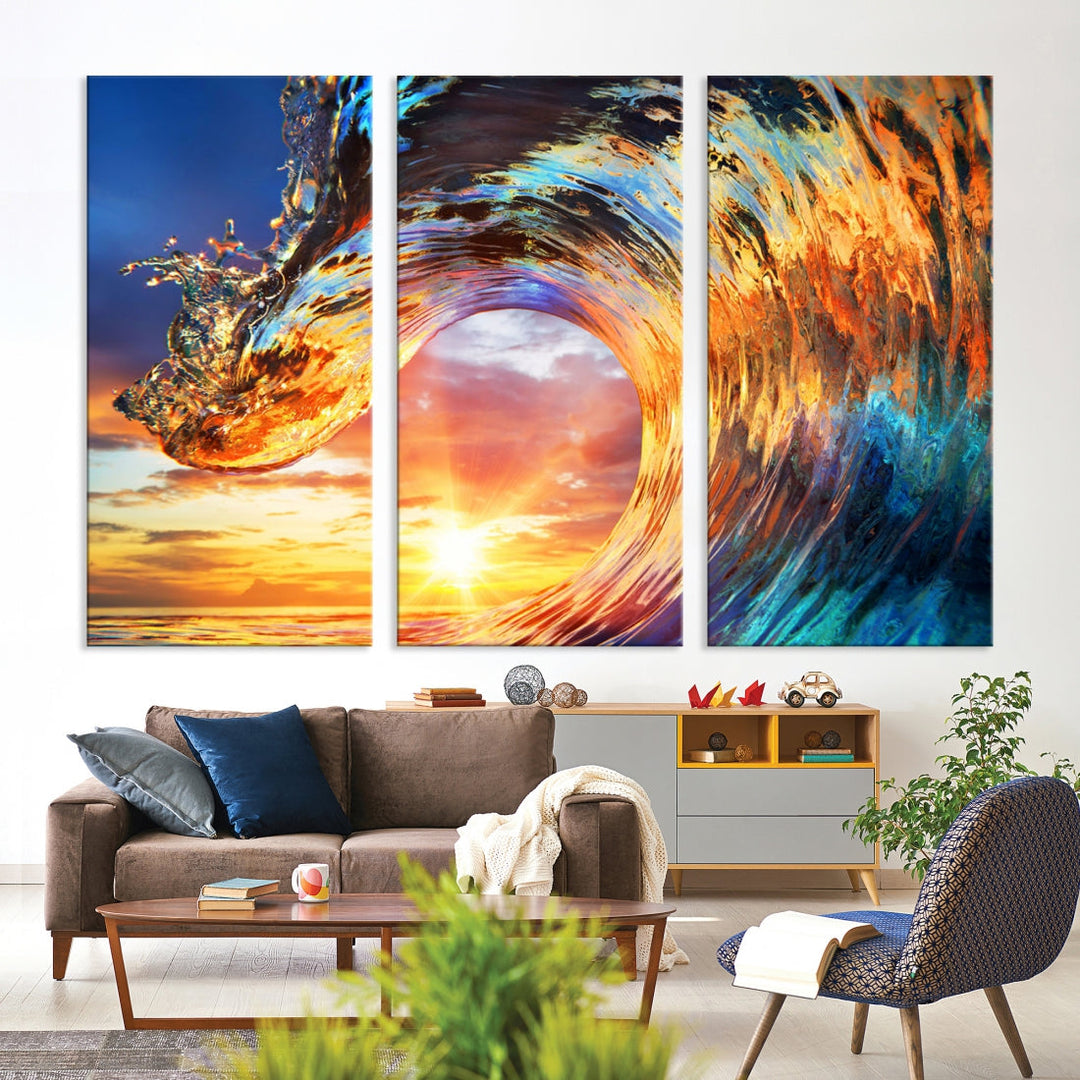Surfing Wave Curl Sunset Ocean Canvas Wall Art Canvas Print