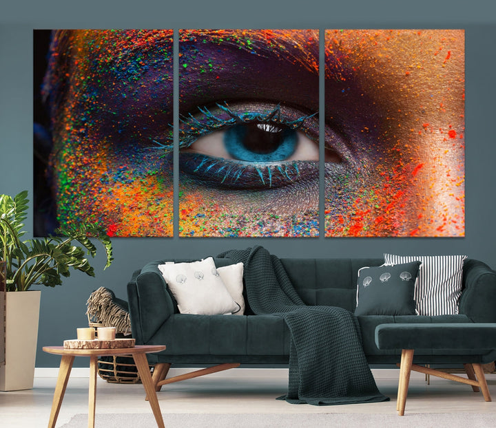 Oeil coloré gros plan toile murale impression multi panneau toile art