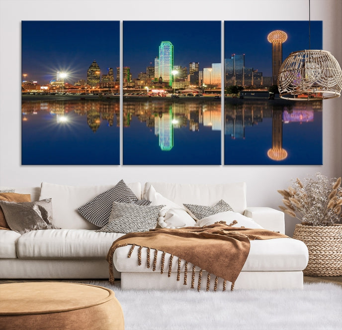 Dallas City Lights Night Skyline Cityscape View Wall Art Canvas Print