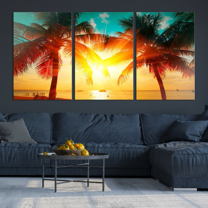 Wall Art Sunset on Tropical Beach Canvas Print