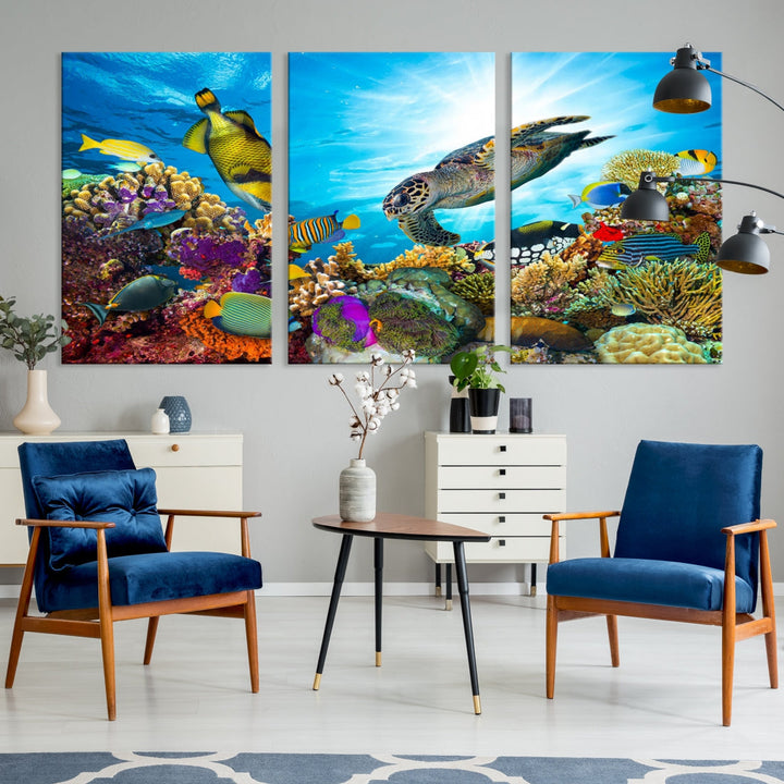 Vie aquatique Tortues de mer Poisson Art mural Impression sur toile