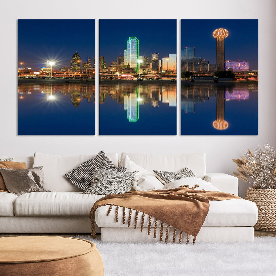 Dallas City Lights Night Skyline Cityscape View Wall Art Impression sur toile