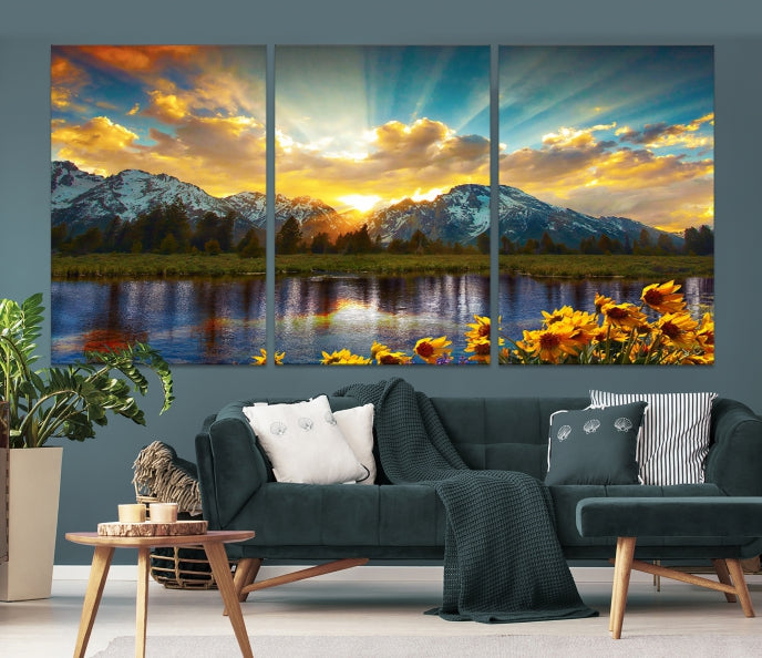 Grand Teton Park Amazing Mountain Landscape Sunset Wall Art Canvas Print