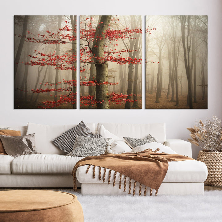 Lienzo decorativo para pared con hojas de árboles del bosque rojo