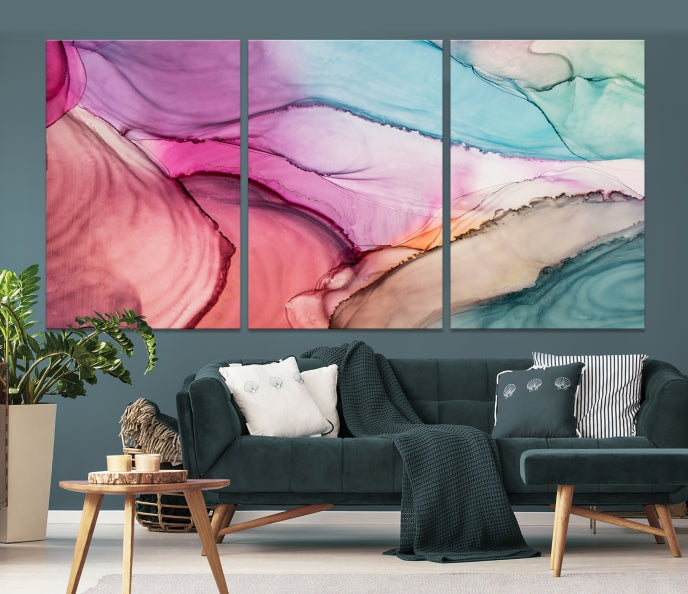 Impresión artística de pared grande con efecto fluido de mármol colorido, lienzo abstracto moderno