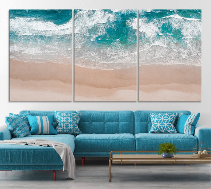 Blue Sea and Beach Wall Art Canvas Print