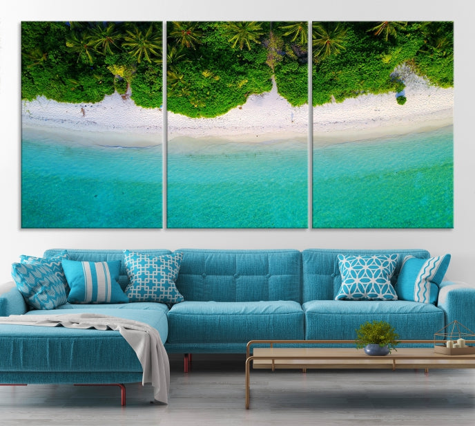 Lienzo decorativo para pared grande con bosque y océano aéreo
