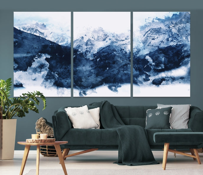 Dark Blue Abstract Mountain Wall Art Canvas Print