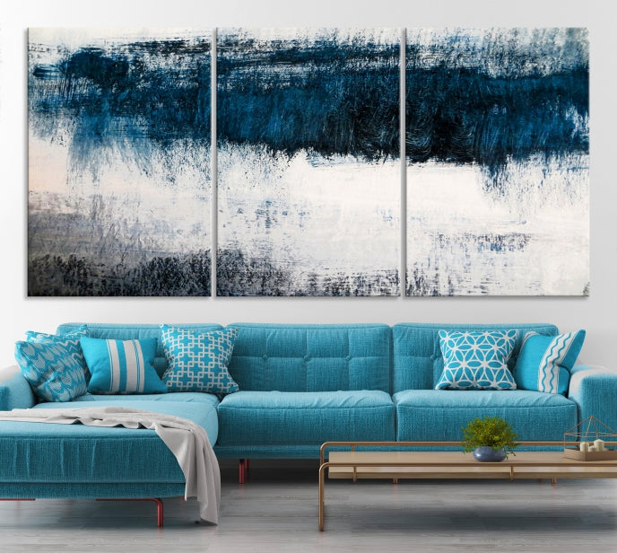 Impression d’art mural sur toile abstraite bleu marine et blanc