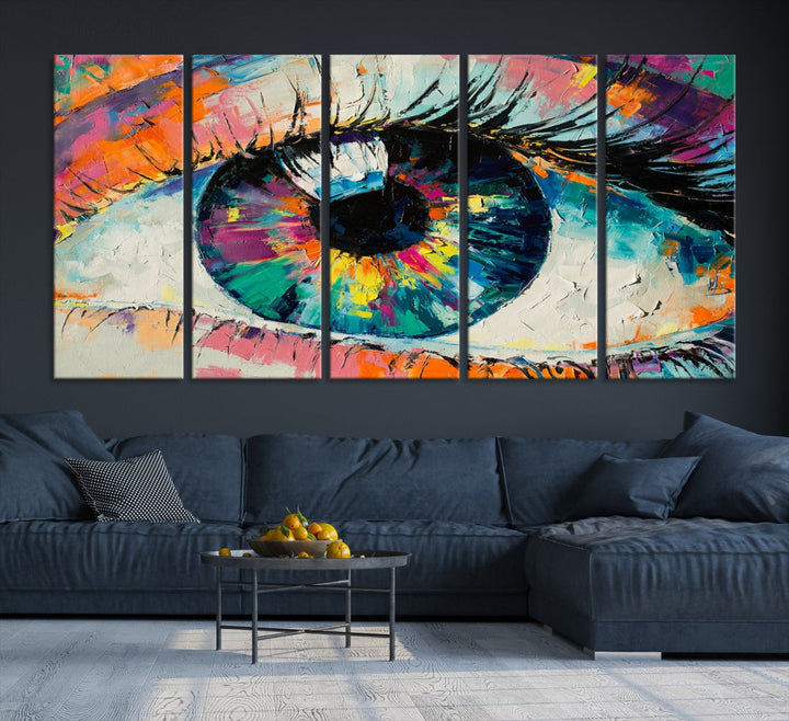 Colores brillantes Pintura de ojos Arte contemporáneo Impresión en lienzo Arte de pared grande y colorido