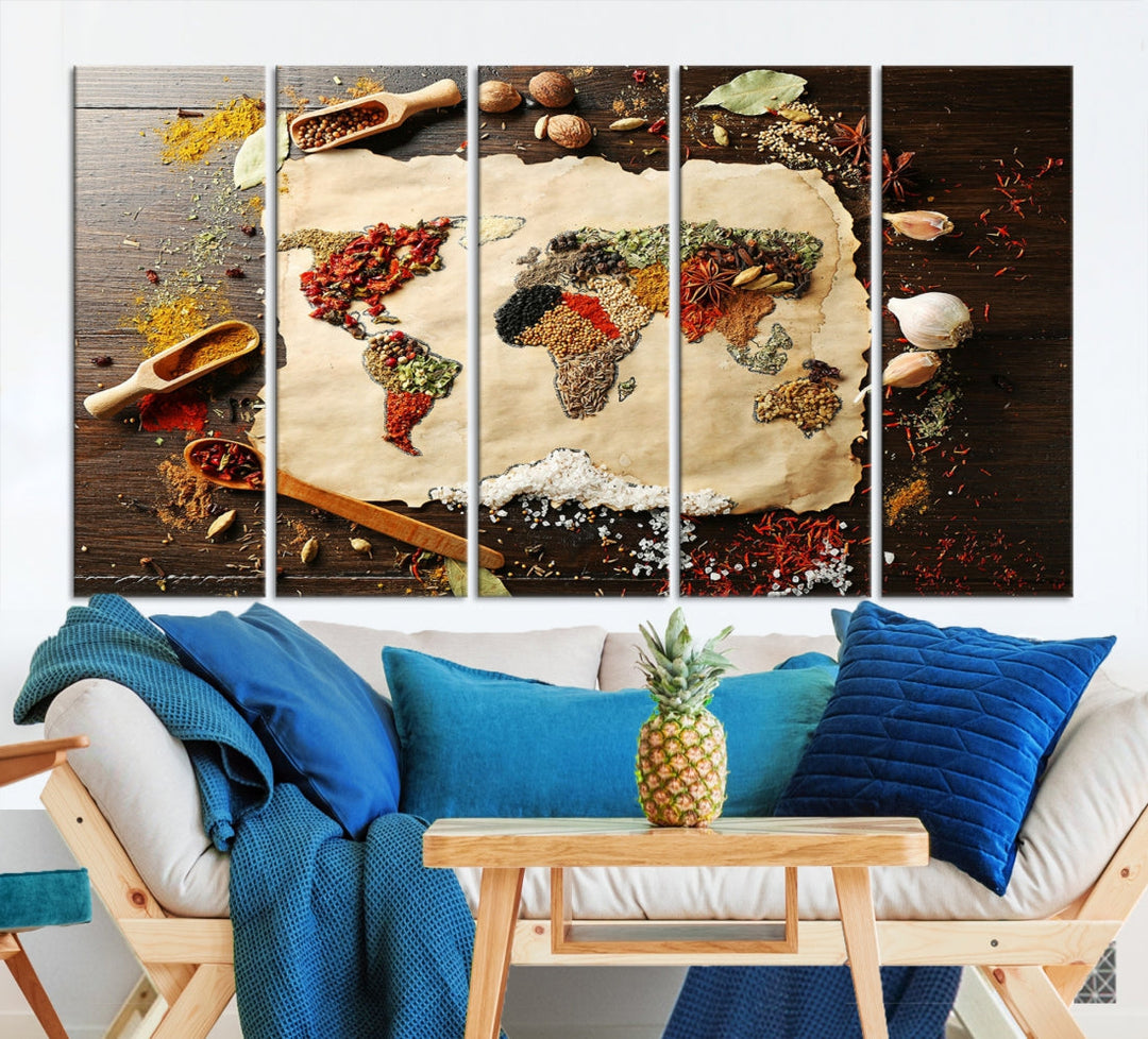 Spice World Map Artwork Canvas Wall Art Print World Map of Spices