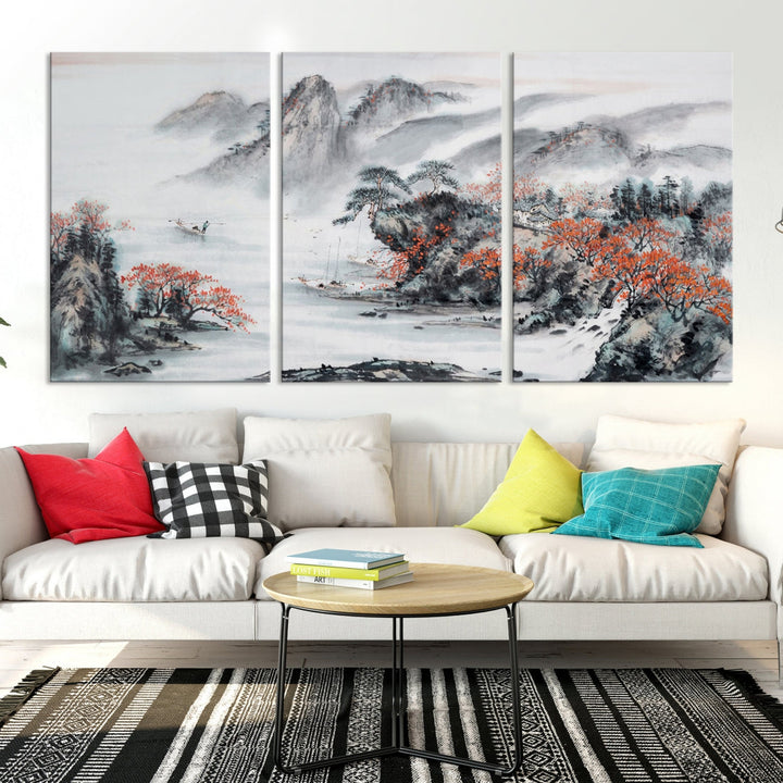 Pintura tradicional china lienzo arte de pared paisaje natural impresión multi panel extra grande arte de pared enmarcado listo para colgar pintura en lienzo para sala de estar, dormitorio, oficina, decoración moderna del hogar