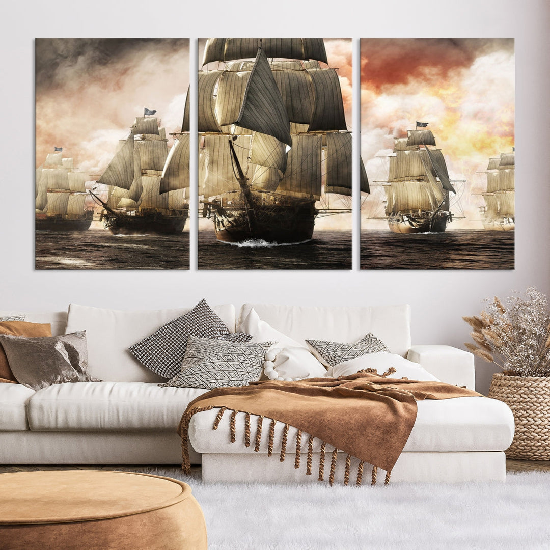 Pirate Fleet Canvas Wall Art Print Pirate Ships Canvas Print Vintage Painting Art Nautical Wall Art