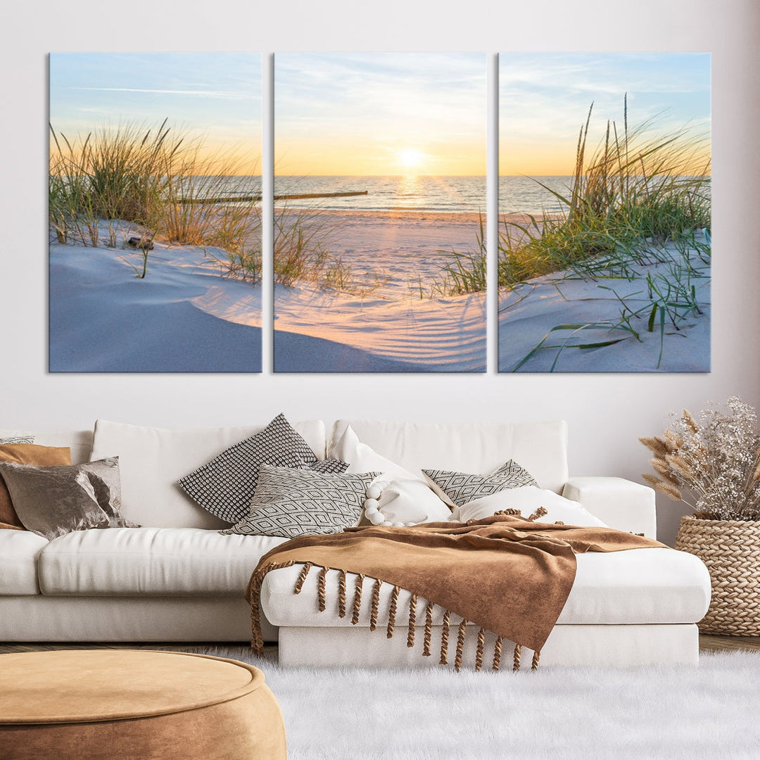 Coucher de soleil sur l'océan avec vue sur la plage - Impression sur toile