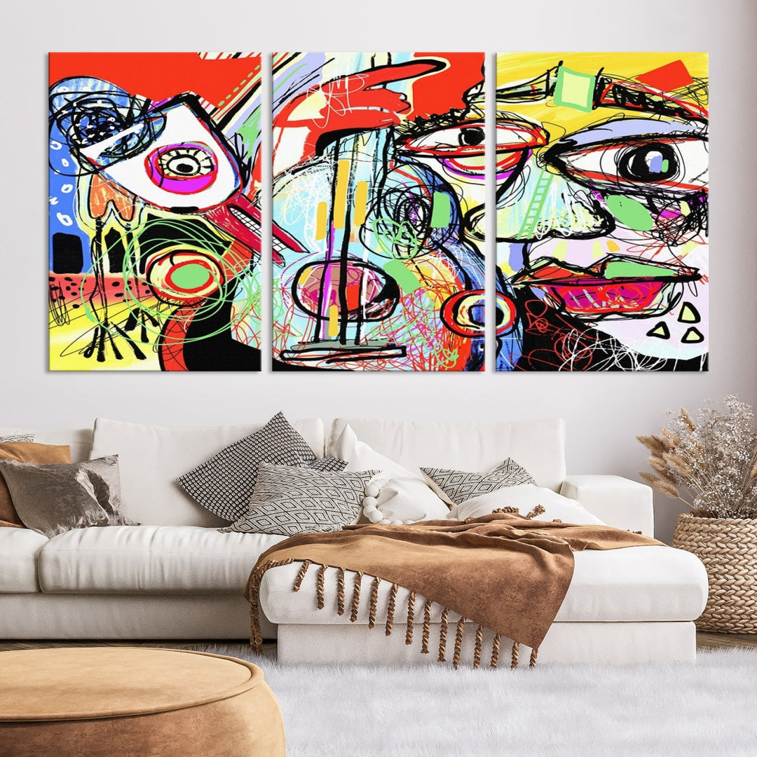 Picasso Style Abstract Canvas Wall Art Print , Colorful Abstract Artwork ,