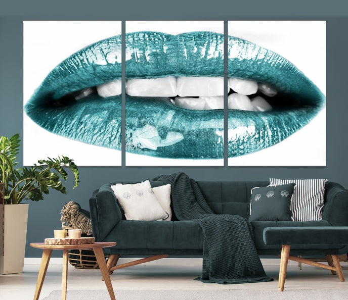 Lienzo decorativo para pared grande con labios azules