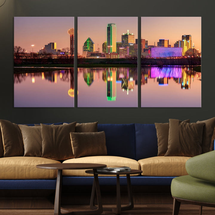 Impresión en lienzo de arte de pared grande con vista del paisaje urbano del horizonte de las luces de la ciudad de Dallas