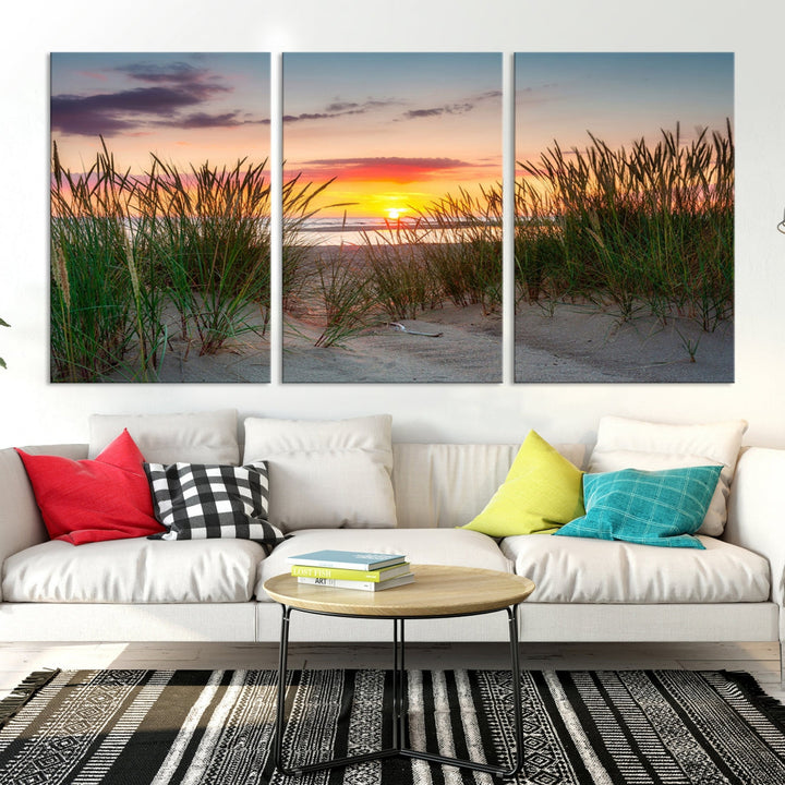 Lienzo decorativo para pared con puesta de sol en la playa costera