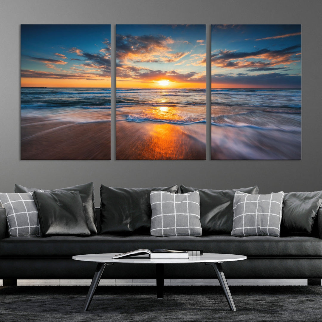 Beautiful Sunset over the Horizon Beach Canvas Wall Art Ocean Canvas Artwork