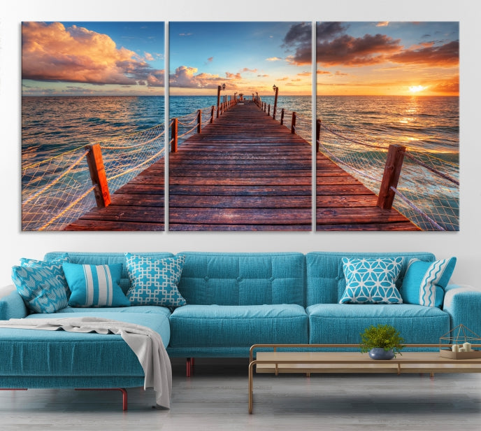 Sunset and Wood Pier Wall Art Canvas Print