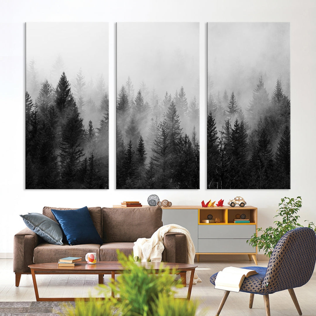 Misty Fogy Forest Wall Art Canvas Print