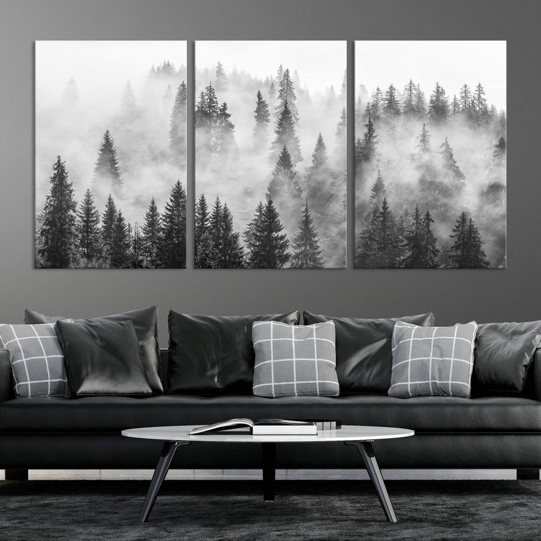 Foggy Forest Wall Art Canvas Print, Misty Trees Wall Art Canvas Print