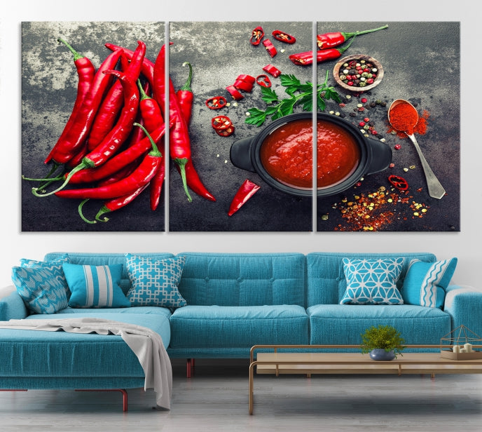 Pimiento rojo para decoración de pared de cocina y restaurante, arte de pared, impresión en lienzo