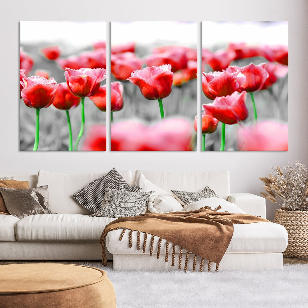Red Tulip Flowers Canvas Wall Art Print