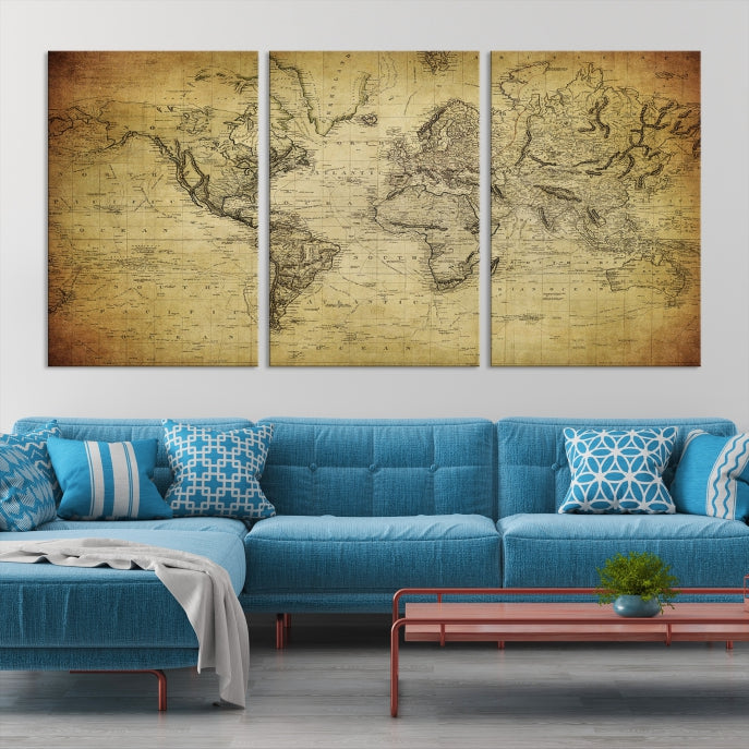 Mapa del mundo vintage grande, arte de pared, mapa clásico de estilo antiguo Lienzo