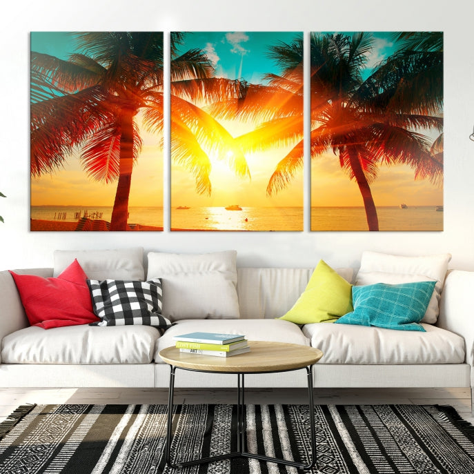 Art mural Coucher de soleil sur une plage tropicale Impression sur toile