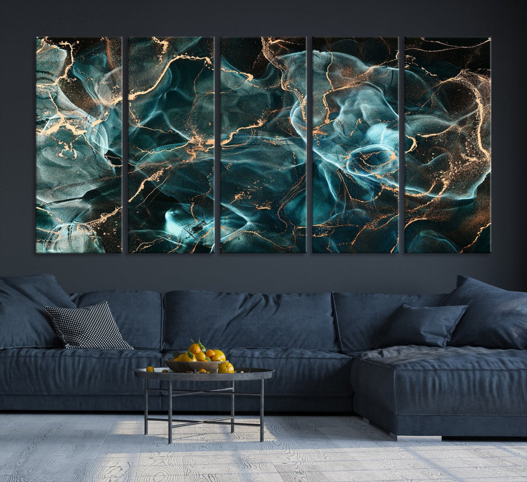 Impression d’art mural sur toile abstraite en marbre bleu néon avec effet Smokey