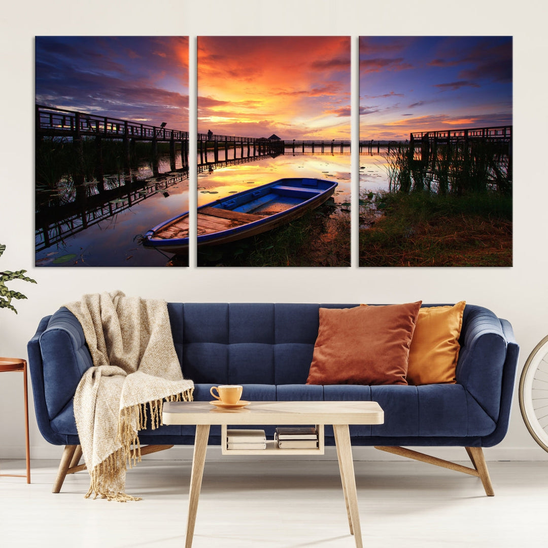 Impression sur toile murale avec vue sur le coucher du soleil et le paysage du lac