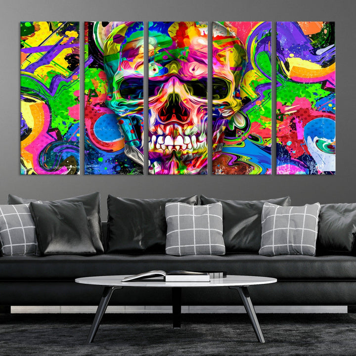 Toile de crâne coloré, peinture d'art mural psychédélique, Art fantastique, toile multi-panneaux